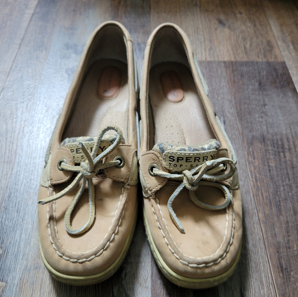 Sperry Top Sider Women's Angelfish Brown Leopard Sequin Size 8 M Boat Shoes